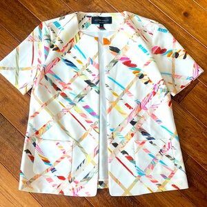 Hilton Hollis Colorful Open Front Jacket, Short Sleeve, Size 4